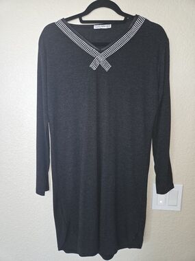 Unlisted Black Long-Sleeve Tunic with Rhinestone V-Neck